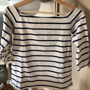 Navy Striped White Boatneck 3/4 Sleeve Top